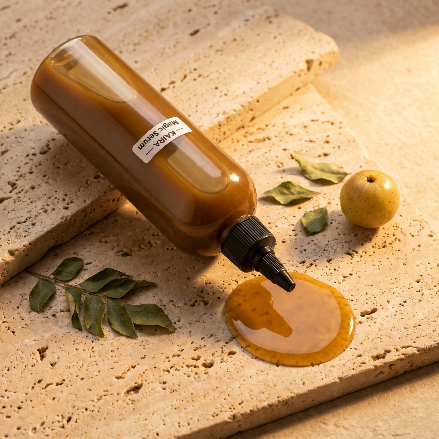 KAIRA Magic Serum herbal hair serum texture shot with amla and curry leaves